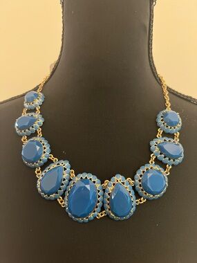 Gold-Tone Necklace with Blue Faceted Stones